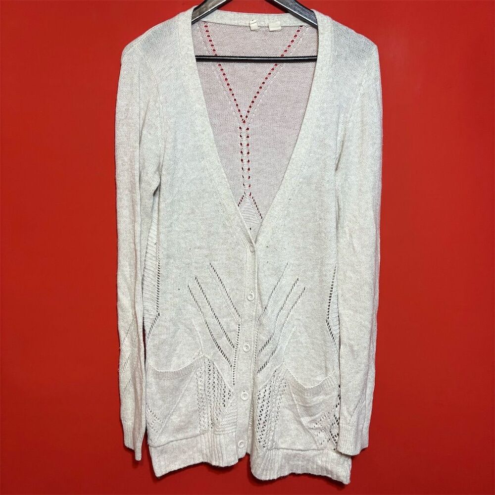 Anthropologie Moth Women's L Ivory V-Neck Cardigan Sweater‎
